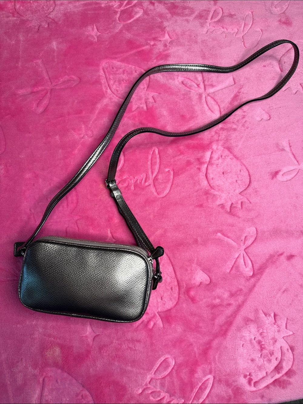 Coach Silver Metallic Saffiano Double Zip Mini Crossbody (Metallic Gray) - Picture 3 of 13